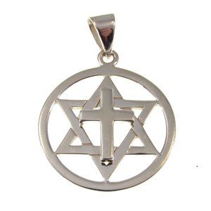 Solid 925 Sterling Silver Star of David Christian Jewish Cross Pendant